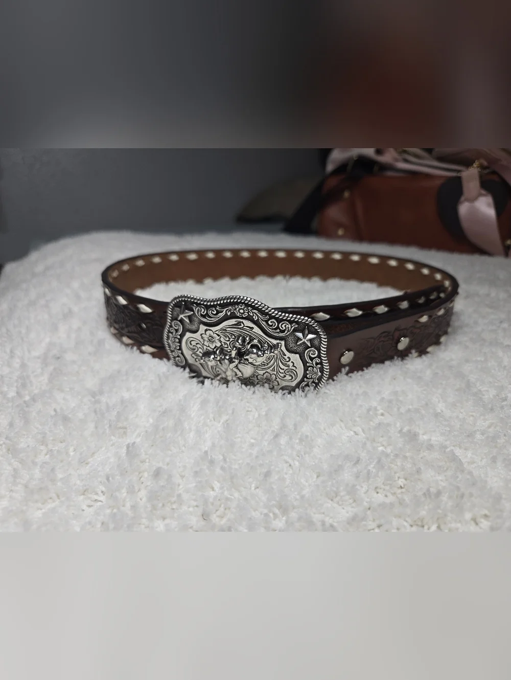 Nocona Boys Floral Embossed Belt with Buckle Brown Sz 24